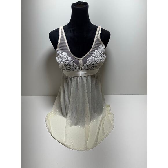 Women’s White Sheer Coquette Feminine Chemise Sz L Mini Slip Nightie Romantic - Picture 1 of 7